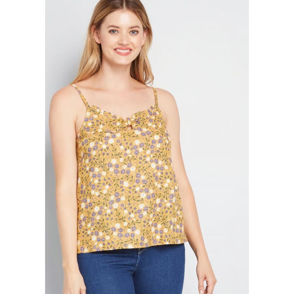 Modcloth Spruced Up Summer Sleeveless Top Yellow‎ Floral Women's Size Medium